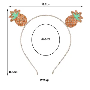 Sparkly embroidered pineapple headband for girls with sweet fruit motif and dimensions