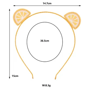 Handmade yellow lemon embroidered headband with dimensions 14.7x15cm for girls