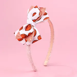 Serre-tête rose à paillettes pour enfant avec nœud à motif basket scintillant