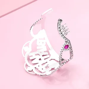 Sparkling silver Happy Birthday crown tiara with pink rhinestones for girls party