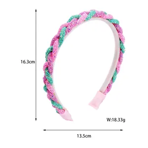 Sparkly braided sequin headband for girls in pink and green colors with anti-slip design