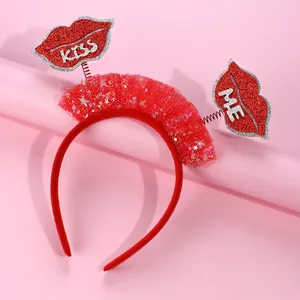 Cerchietto Rosso a Cuore e Fiori con Paillettes e Rete Accessorio per Capelli Festivo di San Valentino per Bambini Ragazze