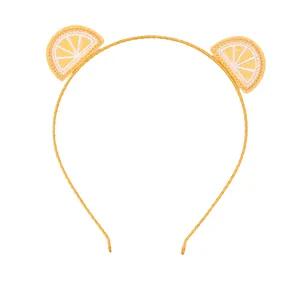Sweet lemon embroidered headband for girls featuring bright yellow fruit slice ear designs
