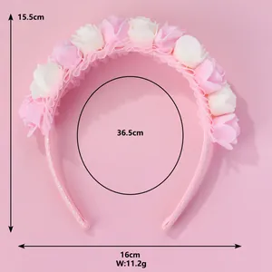 Pink and white rose flower headband with lace trim for girl princess costume
