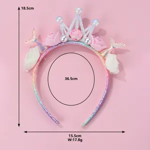 Sparkly mermaid crown headband for girls with seashell, flowers and iridescent fish tail