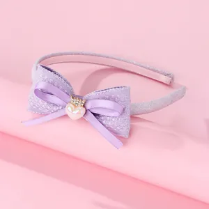 Serre-tête violet pour filles avec nœud en tweed et breloque couronne dorée
