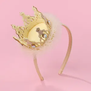 Serre-tête couronne rose pour enfant avec bordure en dentelle et strass brillants