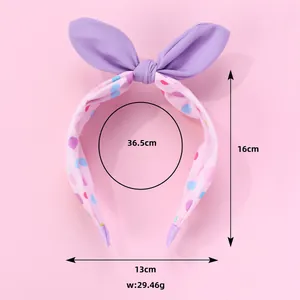 Serre-tête oreilles de lapin à pois avec détails des dimensions et du tissu doux