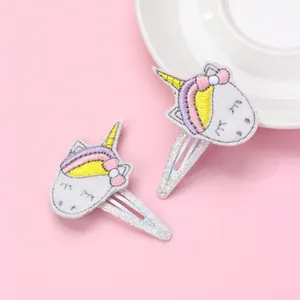 Kinder Süße Cartoon Bestickte Einhorn Haarspangen Glitzer BB Clips Handgefertigte Stoff Tier Haarschmuck Für Mädchen