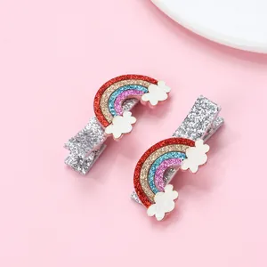 Cute Rainbow Cloud Glitter Hair Clips Sequin Duckbill Clips Handmade Fashion Hair Accessories For Kids Girls