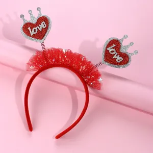 Cerchietto a corona con cuore rosso per bambine con pizzo a stelle e scritta Love
