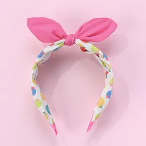 Détails du serre-tête rose avec nœud oreilles de lapin, imprimé fruits et embouts doux