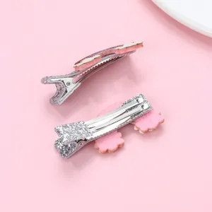 Two-piece set of girls' silver sequin and pink cloud glitter hair clips for kids