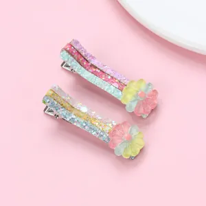 Dolci Fermagli per Capelli a Fiore con Paillettes Arcobaleno Fatti a Mano in Lega Resina Glitter Clip a Becco d'Anatra per Bambine Ragazze