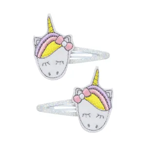 Zweiteiliges Set niedliche bestickte Einhorn-Haarspangen mit glitzernden BB-Clips