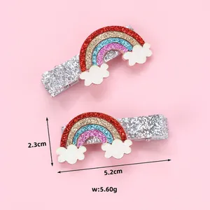 Glitter rainbow and cloud hair clips for kids with 5.2cm metal duckbill base