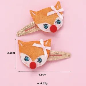 Lindas pinzas para el cabello de zorro naranja con lentejuelas para niñas y niños