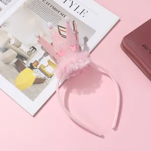 Serre-tête couronne rose pailletée pour filles avec dentelle et détails papillon