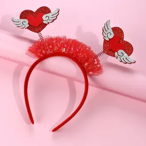 Cerchietto per Capodanno bimbi in tulle rosso con stelle e cuori glitterati