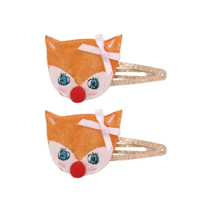 Pinzas para el pelo de zorro naranja hechas a mano para niñas con lazos rosas y lentejuelas