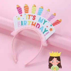 Serre-tête Bougie d'Anniversaire Rose pour Enfants Paillettes IT'S MY BIRTHDAY Fête Serre-tête Décoratif en Maille Accessoires