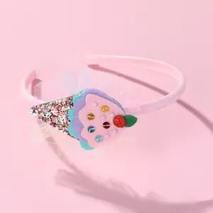 Pink ice cream headband for girls with mesh lace and sparkling sequins for performances