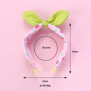 Détails du serre-tête rose à pois avec oreilles de lapin et spécifications de dimensions