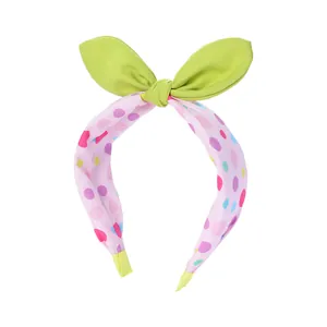 Serre-tête nœud à pois pour filles avec oreilles de lapin vertes et motifs colorés