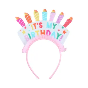 Serre-tête anniversaire rose avec bougies scintillantes et texte It's My Birthday