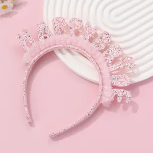 Cerchietto rosa Happy Birthday con paillettes, pizzo e motivo anello glitterato