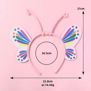 Diadema de mariposa rosa para niños con alas coloridas y antenas rizadas