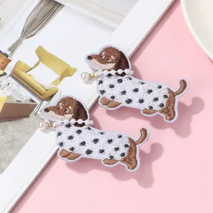 Fermagli per Capelli a Forma di Bassotto Animato Ricamati Con Künstliche Perle Sintetiche per Bambine Accessori per Capelli in Tessuto
