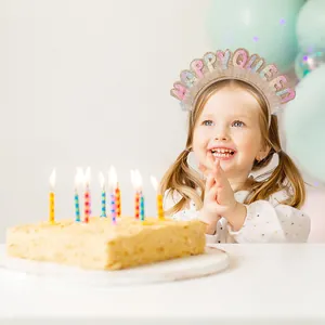 Glitter HAPPY QUEEN headband for girls party with rainbow gradient finish