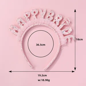 Cerchietto rosa Happy Bride con glitter e pizzo a rete per accessori per la sposa