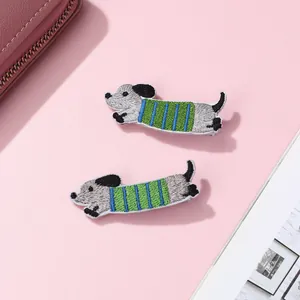 Kids Embroidered Dachshund Dog Hair Clips Cartoon Animal Pattern BB Clips Hairpins For Girls Fashion Hair Accessories