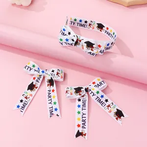 Graduation Theme Kids Headband And Hair Clips Grosgrain Ribbon Bow Doctor Hat Star Pattern School Celebration Hair Accessories