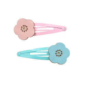 Floral BB hair clips in pink and blue with glitter centers for girls and kids