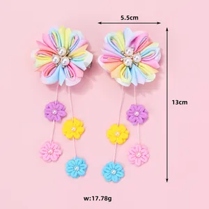 Barrettes à fleurs arc-en-ciel faites main avec glands perlés pour filles, 13 cm