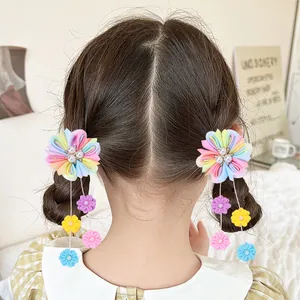 Barrettes à cheveux fleurs arc-en-ciel faites main avec glands et perles pour filles