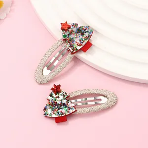 2Pcs Sweet Cartoon Fabric Embroidery Hair Clips For Girls Glitter Christmas Tree Animal Barrettes Cute BB Hair Pins Hair Accessories