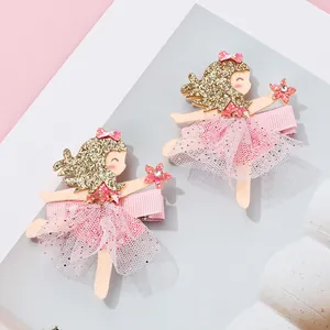 Détails des pinces à cheveux fées à paillettes avec jupes en tulle rose et sequins