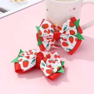 Sweet Bow Hair Clips Grosgrain Ribbon Strawberry Watermelon Pattern Fruit Hairpins For Girls Toddlers Hair Accessories
