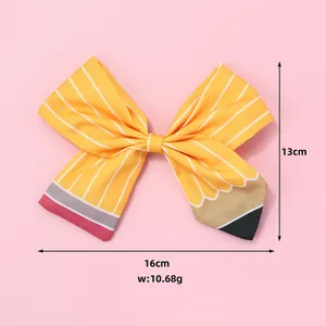 Nœud à cheveux crayon créatif pour élèves, accessoire rayé jaune de 16cm pour cheveux