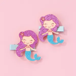 Kids Cartoon Sequin Hair Clips Mermaid Hot Air Balloon Cat Glitter Duckbill Clips Cute Hair Accessories For Little Girls