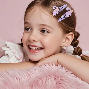 Ensemble de pinces à cheveux dinosaure violettes et boucles d'oreilles strass pour fille