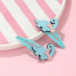 Barrettes à Cheveux Dinosaure de Dessin Animé pour Enfants Cuir Artificiel Pinces BB Épingles Animaux Doux Accessoires de Coiffage