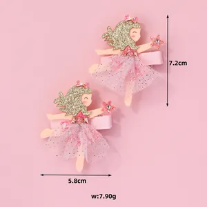 Détail de barrettes fée rose avec cheveux pailletés et tutu en tulle, 7,2 cm