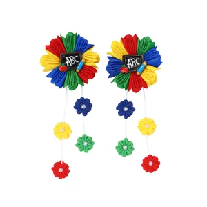 Barrettes à fleurs arc-en-ciel faites main avec ardoise ABC et motifs scolaires