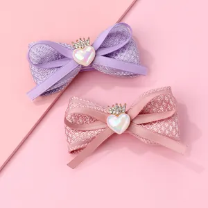 Barrettes à cheveux douces pour filles avec nœud, couronne et perles roses et violettes