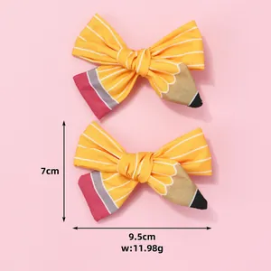 Barrette à Cheveux Nœud en Forme de Crayon Créatif Filles Tissu Jaune Rayé Épingle à Cheveux Rentrée Scolaire Style Preppy Accessoires Cheveux
